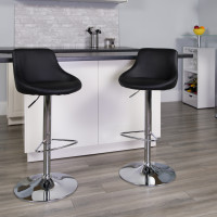 Flash Furniture Contemporary Black Vinyl Bucket Seat Adjustable Height Bar Stool with Chrome Base CH-82028-MOD-BK-GG